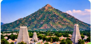 Arunachala hill with temple gopurams, Tiruvannamalai