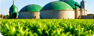 Biogas digesters in a green field