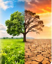 Tree split between green and drought-cracked land